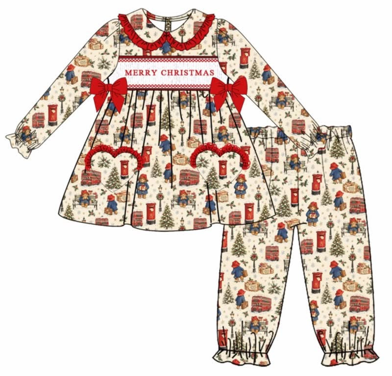 GIRLS CHRISTMAS PADDINGTON SMOCK PYJAMAS (PREORDER)