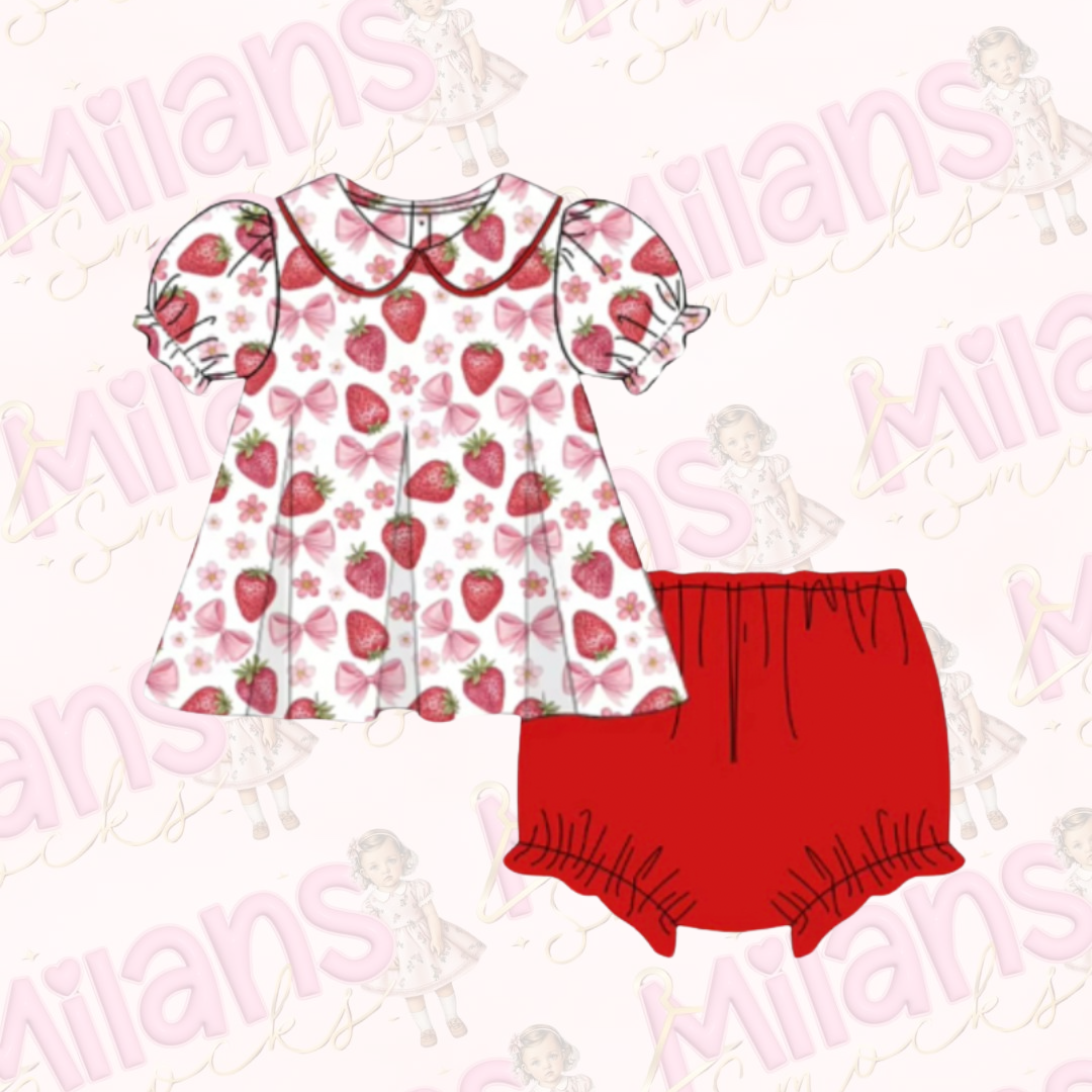 Girls Strawberry Bow Set