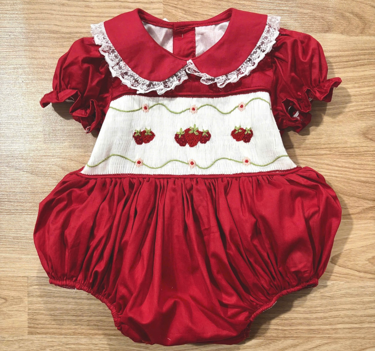 Strawberry Swirl Hand Smocked Romper