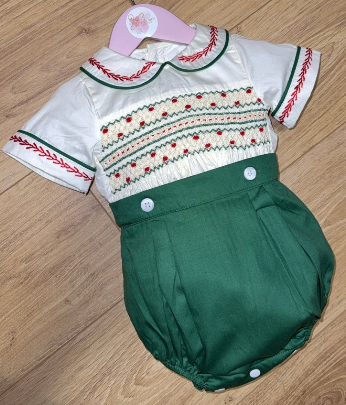 Olive boys smock romper set
