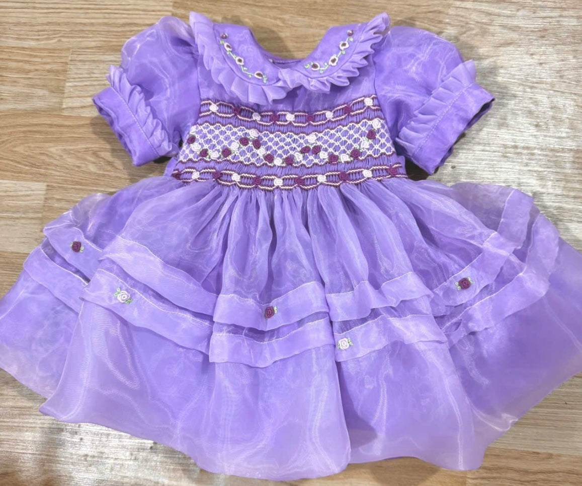 Pre order exclusive range purple organza smock dress