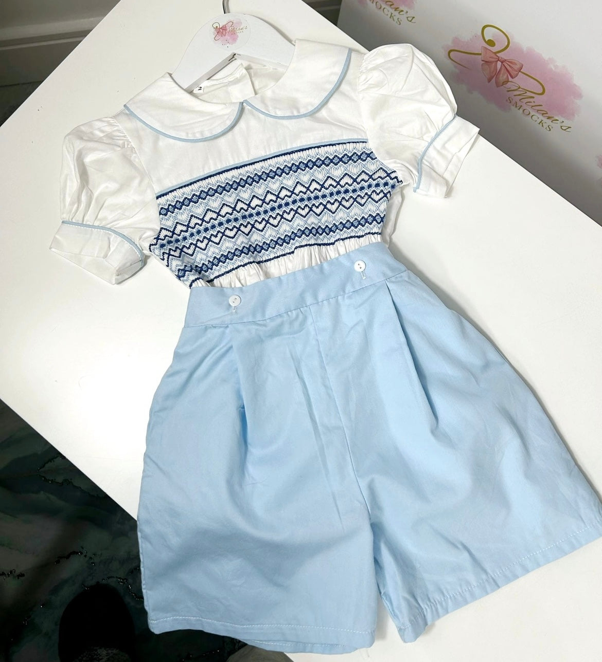 Boys blue smock set