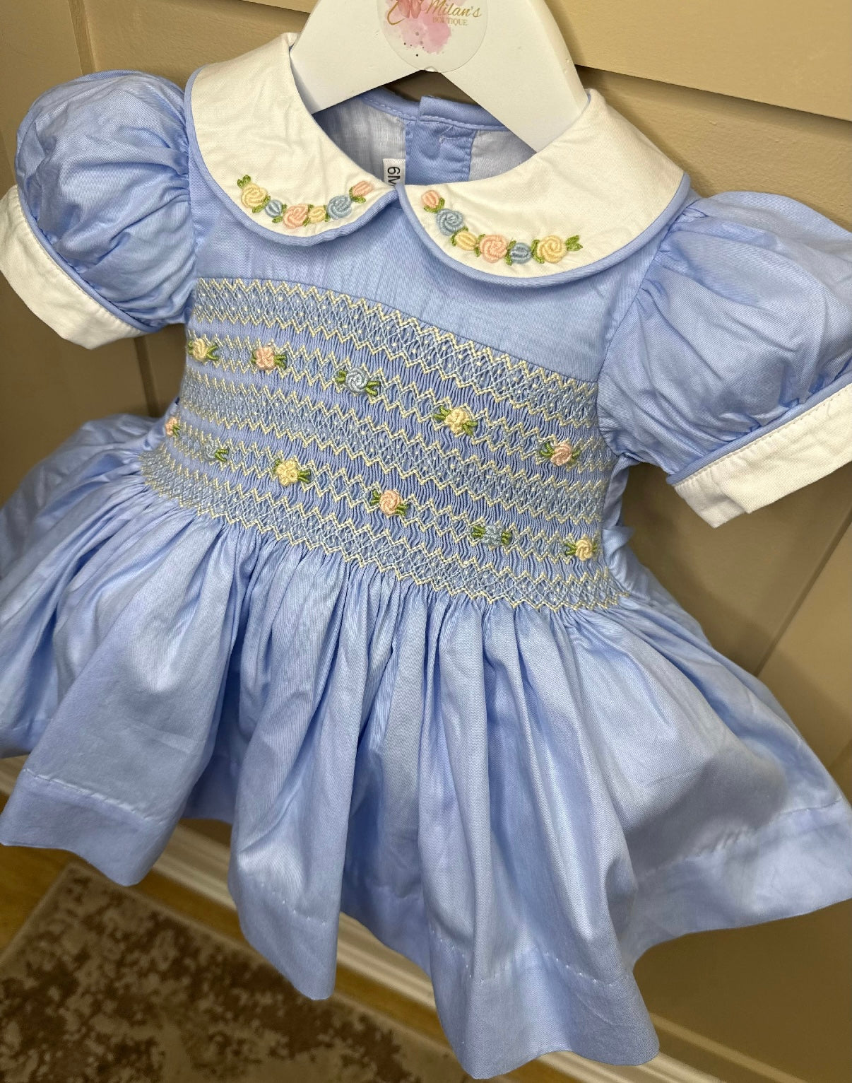 GIRLS POWDER BLUE SMOCK DRESS
