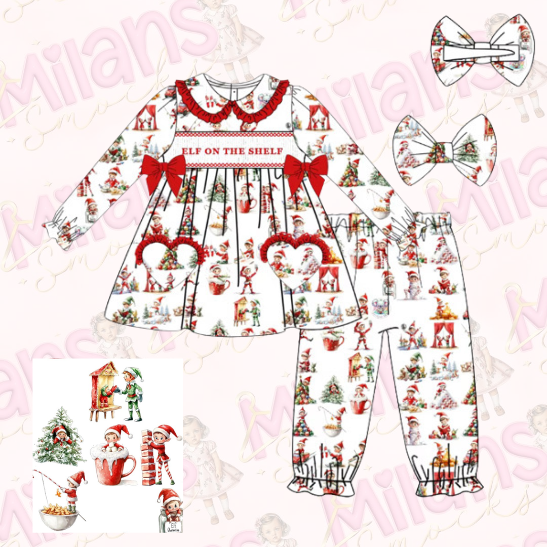 Pre order girls elf on the shelf smock pyjamas