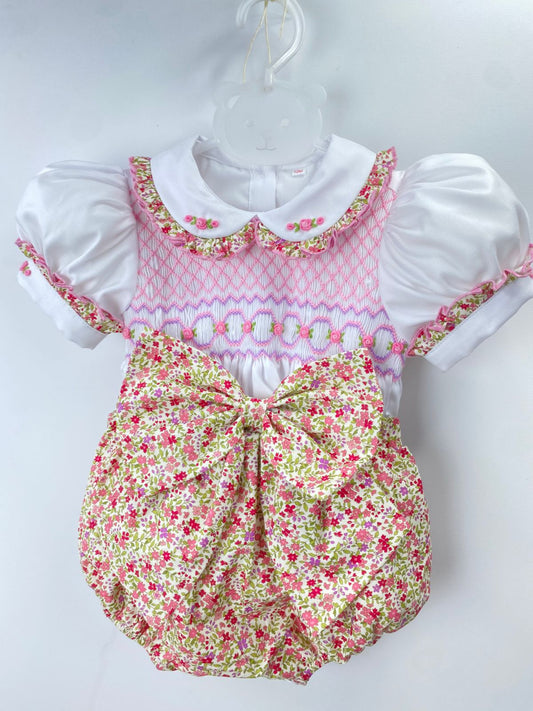 Girls floral smock romper