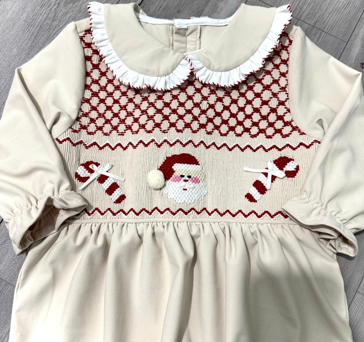 Girls Santa hand smocked Christmas babygrow pre order