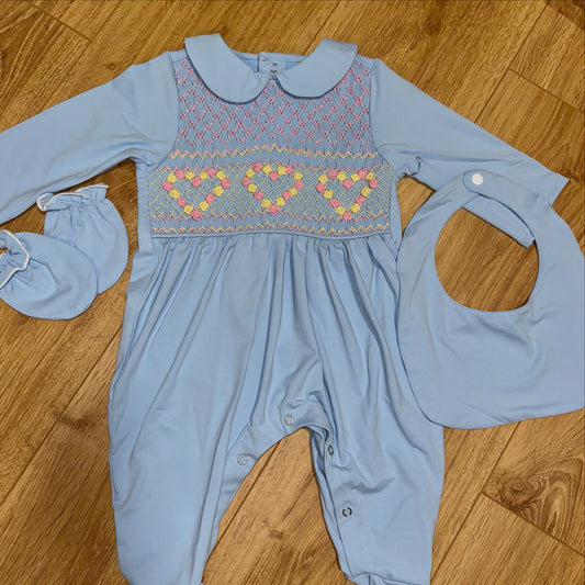 Girls Hand Smocked Pastel Babygrow
