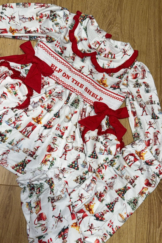Girls elf on the shelf smock pyjamas