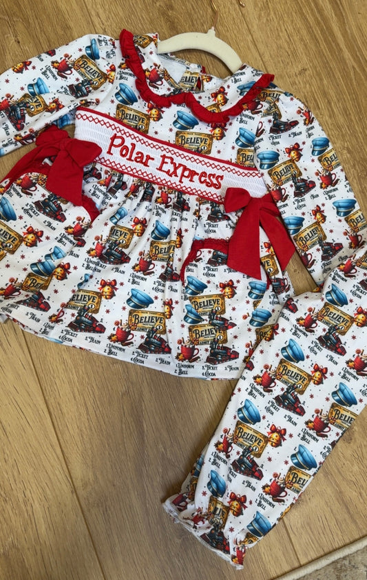 Girls polar express smock pyjamas