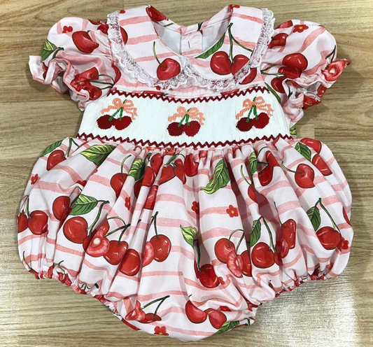 Cherry Oh Baby Hand Smocked Romper (Pre Order)