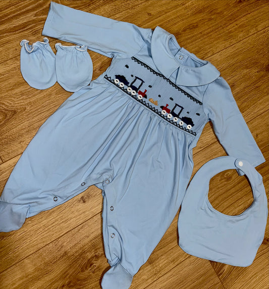 Boys hand smocked babygrow