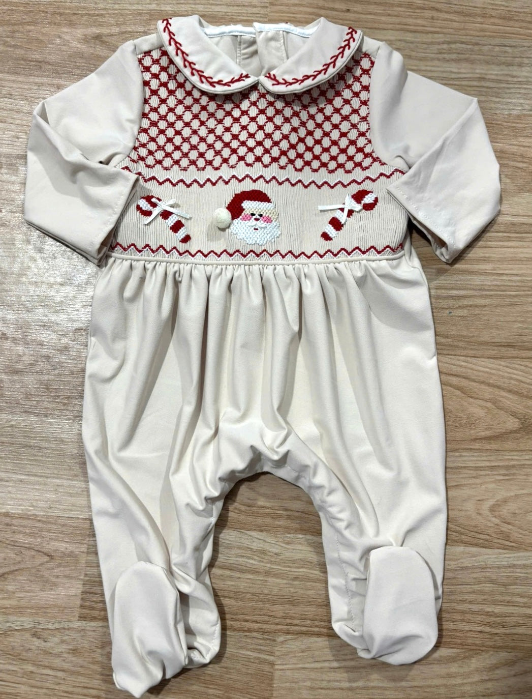 Boys Santa hand smocked Christmas babygrow pre order