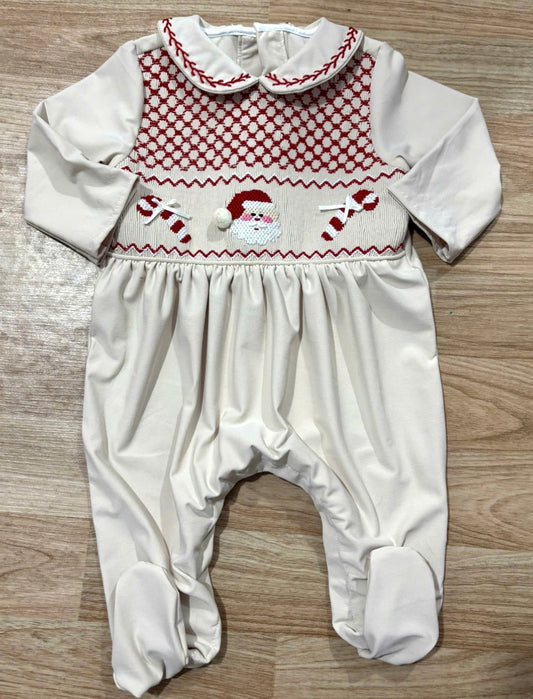 Boys Santa hand smocked Christmas babygrow pre order
