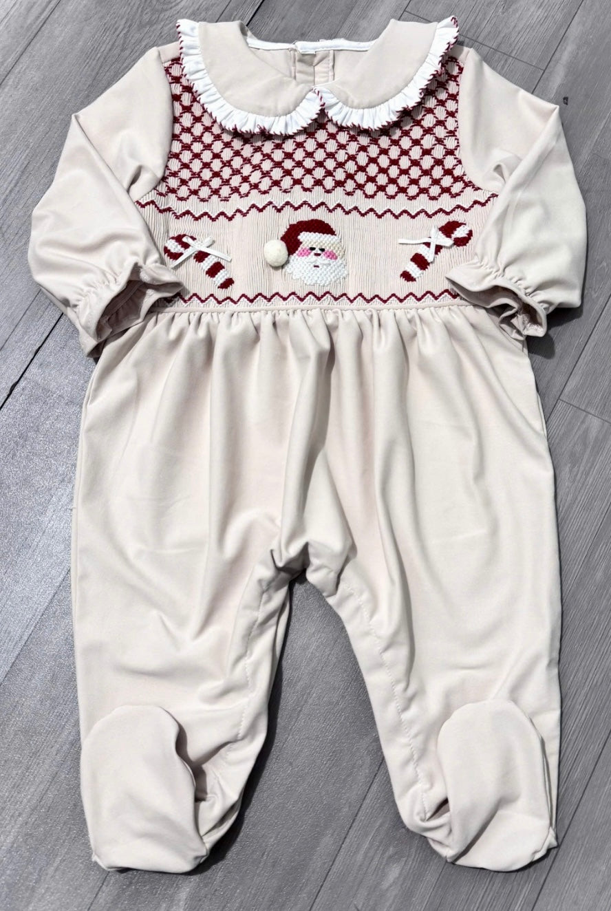 Girls Santa hand smocked Christmas babygrow pre order