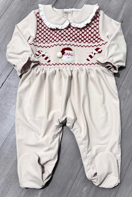 Girls Santa hand smocked Christmas babygrow pre order