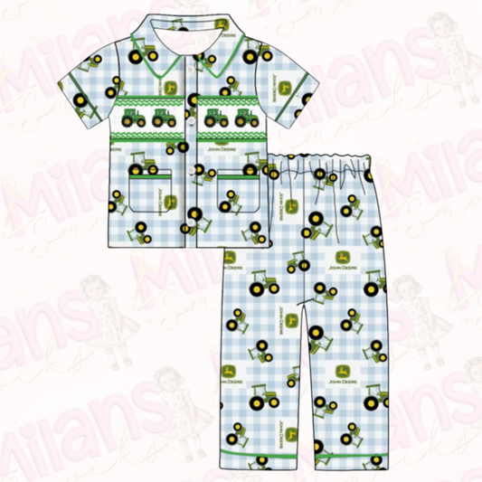 Boys tractor smocked pyjamas pre order