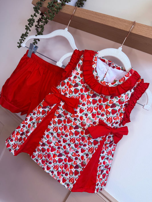Girls ‘Strawberry Dream’ Shorts & Top 2 Piece Set With Hair Bow