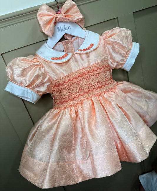 Exclusive ‘Peaches’ Shimmer Smock Dress