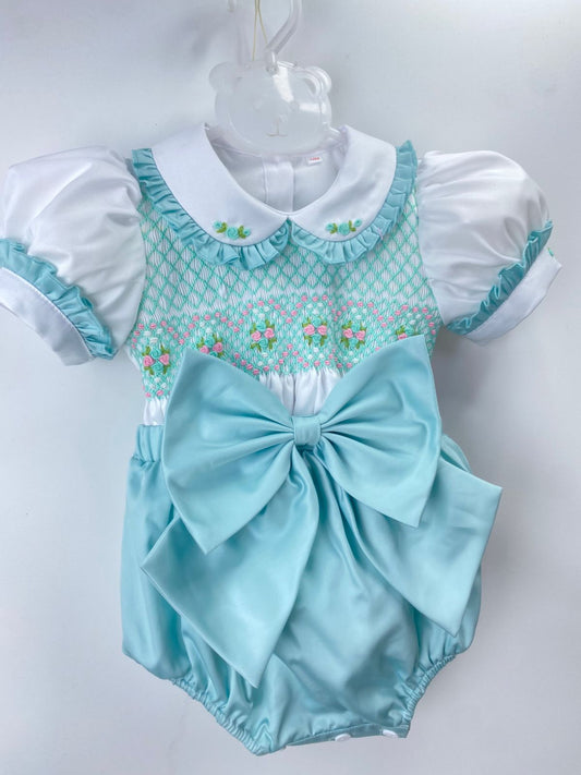 Girls mint smock romper