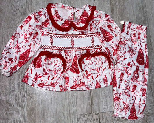Girls toile Christmas smock pyjamas