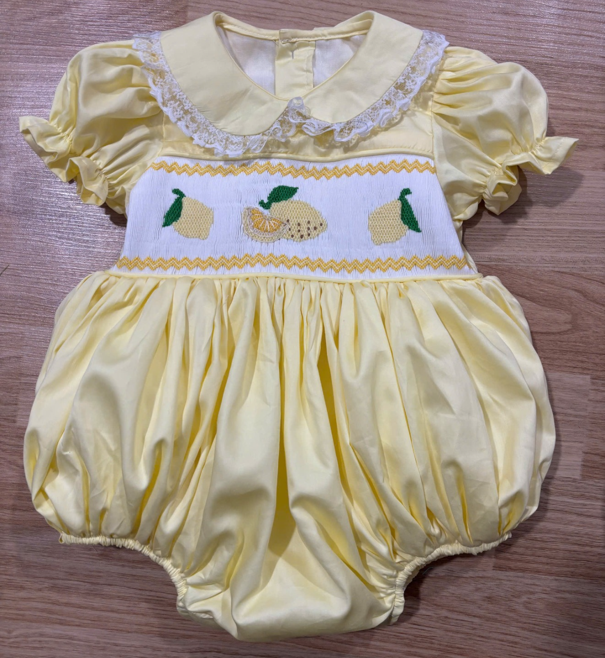 Lemon Sherbet Hand Smocked Romper (Pre Order)