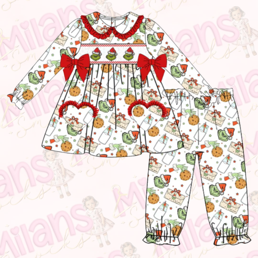Pre order girls grinch smock pyjamas
