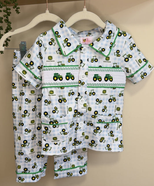 Boys tractor smocked pyjamas