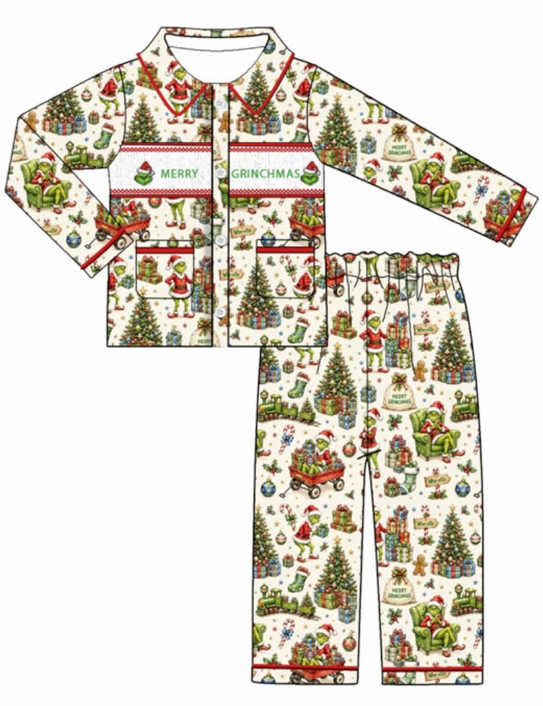 Boys Grinch Christmas Smock Pyjamas