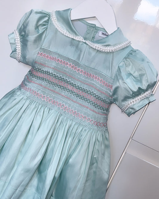 Peppermint green pearl smock dress