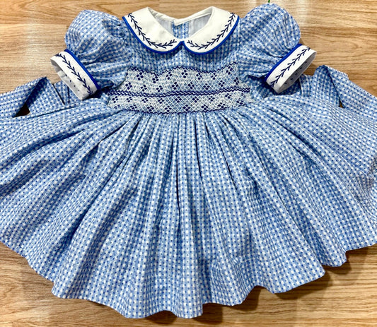 Pre order blue dot smock dress